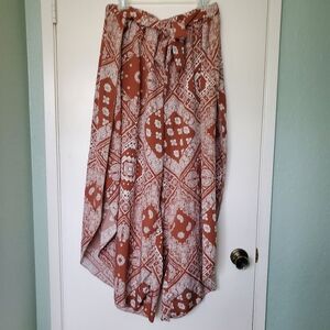 Shein Boho Festival Rust White Forest Bandana Print Palazzo Pants Polyester 2X